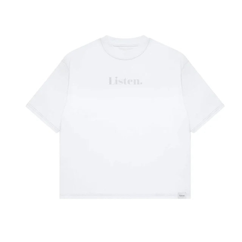 Listen – Contrast Logo Tee – White